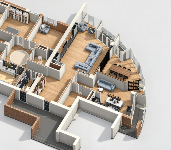 Axonometric view of an apartment layout